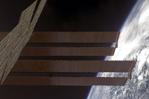 Framed International Space Station&#39;s Solar array Panels and Earth&#39;s Horizon Print