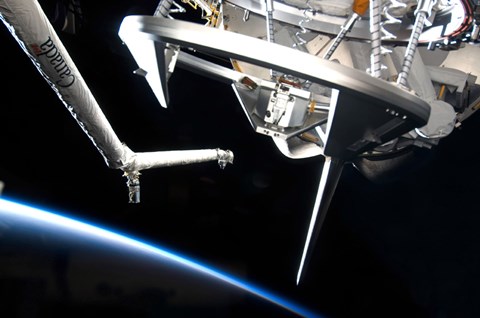 Framed Components of Space Shuttle Discovery Backdropped by Earth&#39;s Horizon Print