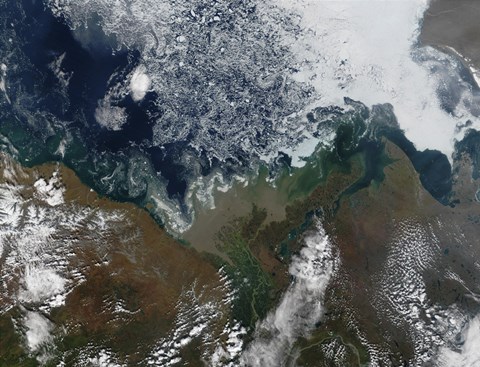 Framed Mackenzie River empties into Mackenzie Bay in Northern Canada Print