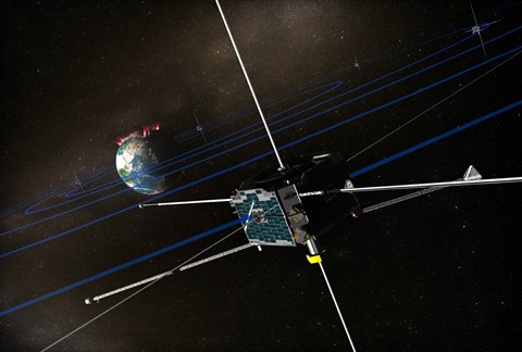 Framed Five THEMIS Spacecraft in Orbit around the Earth Print