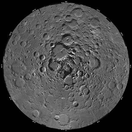 Framed Lunar Mosaic of the North Polar Region of the Moon Print