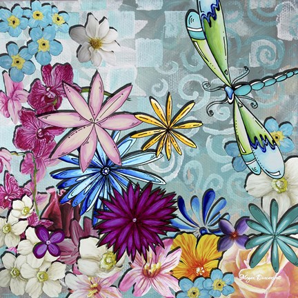 Framed Aqua Brown Background Floral Print