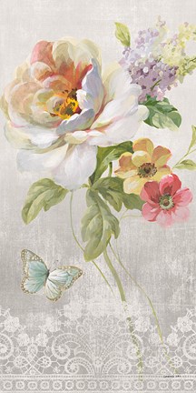 Framed Textile Floral Panel II Print