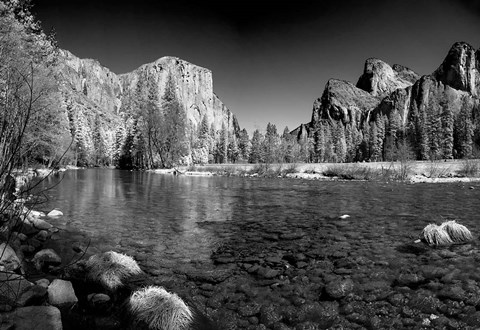 Framed California Yosemite Valley view from the bank of Merced River Print