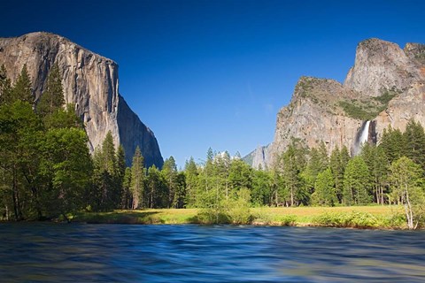 Framed Valley view with El Capitan, Cathedral Rocks, Bridalveil Falls, and Merced River Yosemite NP, CA Print