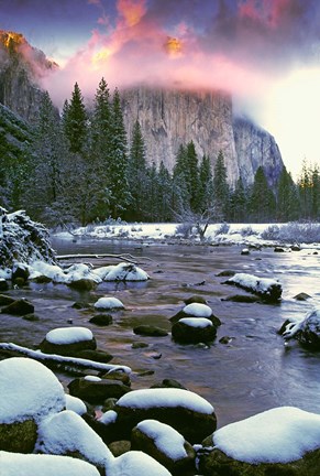 Framed Winter snow, Merced River Print