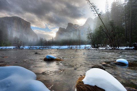 Framed Merced River, El Capitan in background, Yosemite, California Print
