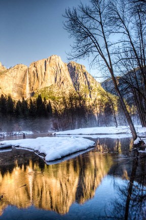 Framed Yosemite Falls reflection in Merced River, Yosemite, California Print