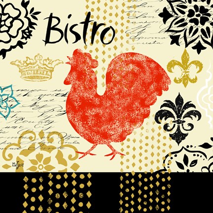 Framed Fleur d&#39;Lis Rooster II Print