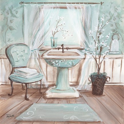 Framed Aqua Blossom Bath I Print