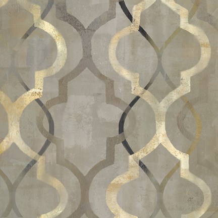 Framed Abstract Waves Black/Gold Tiles III Print