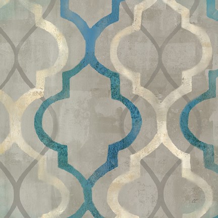 Framed Abstract Waves Blue/Gray Tiles III Print