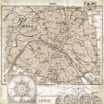 Framed Euro Map I - Paris Print