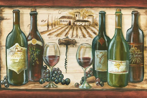 Framed Wooden Wine Landscape Print