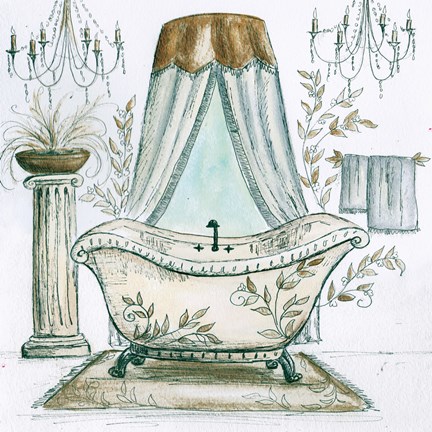 Framed French Bath Sketch I (tub) Print