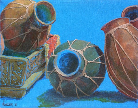 Framed Blue Pots 1 Print