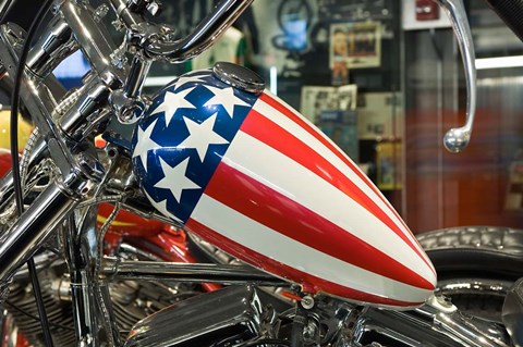 Framed Patriotic Motorcycle with Stars and Stripes Print