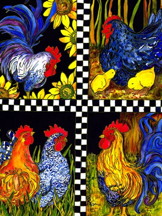 Framed Chicken Quartet Print