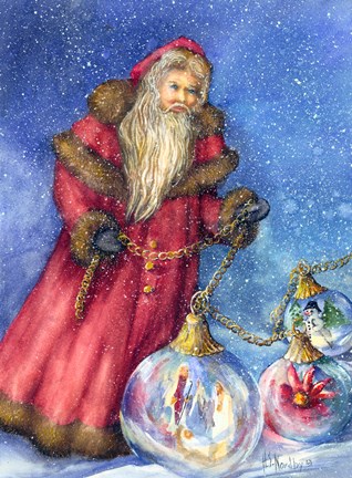 Framed Old Santa with Gifts Print