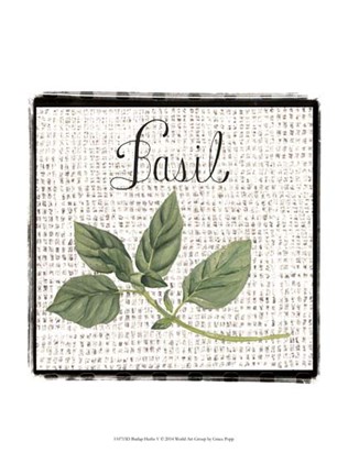 Framed Burlap Herbs V Print