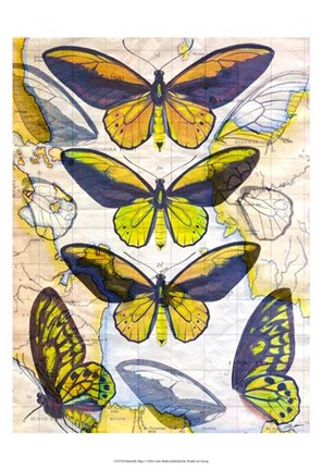 Framed Butterfly Map I Print