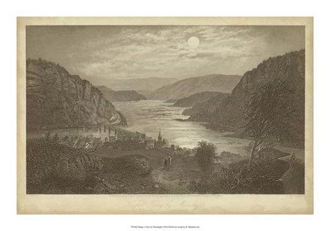Framed Harper&#39;s Ferry by Moonlight Print