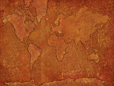 Framed World Map Rust 1 Print