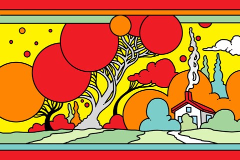 Framed Red Tree Landscape Print