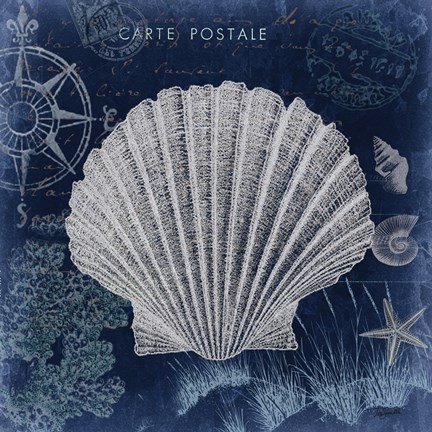 Framed Seaside Postcard Navy I Print