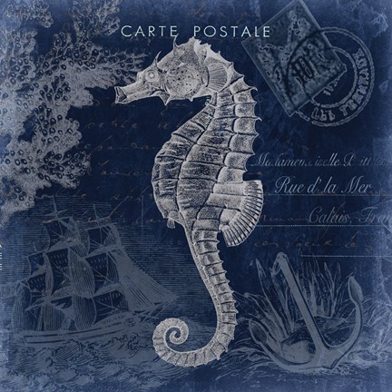 Framed Seaside Postcard Navy II Print