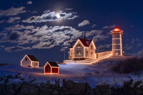 Framed Moon Over Nubble Print