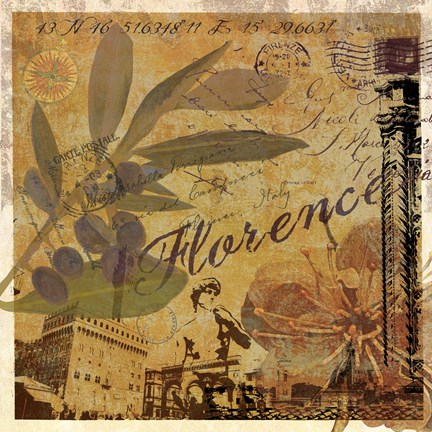 Framed Latitude and Longitude Travel to Florence Print