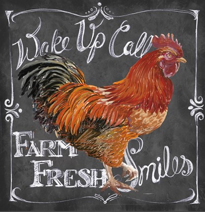Framed Rooster on Chalkboard II Print