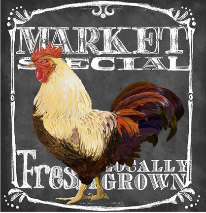 Framed Rooster on Chalkboard IV Print