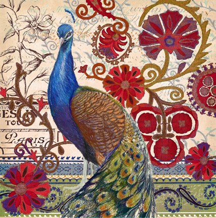 Framed Peacock Decore II Print