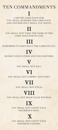 Framed Ten Commandments - Roman Numerals Print