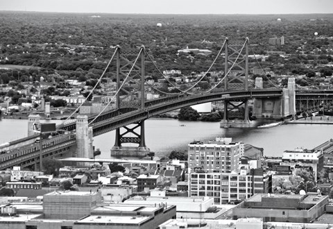 Framed Benjamin Franklin Bridge (aerial) (b/w) Print