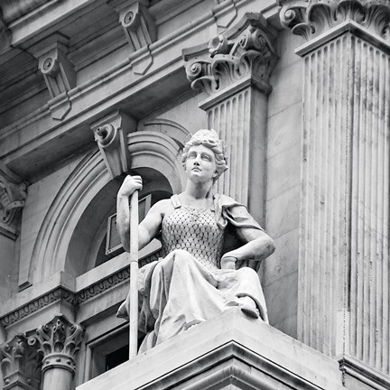 Framed City Hall Sculpture (woman) (b/w) Print