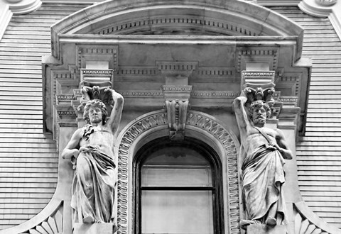 Framed City Hall Sculpture (window) (b/w) Print