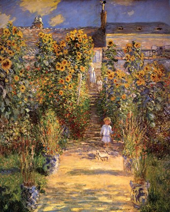 Framed Artist&#39;s Garden at Vetheuil with Boy, c.1880 Print