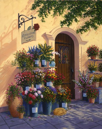 Framed Cobblestone Flowers Print