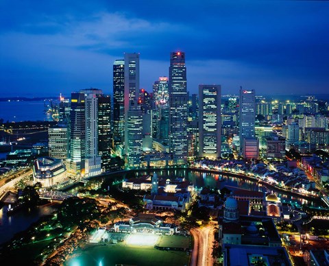 Framed Aerial View of Singapore at Night Print