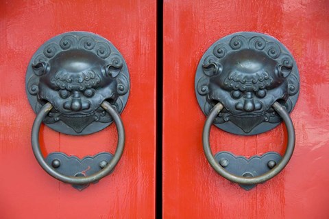 Framed Pair of Door Knockers, Buddha Tooth Relic Temple, Singapore Print