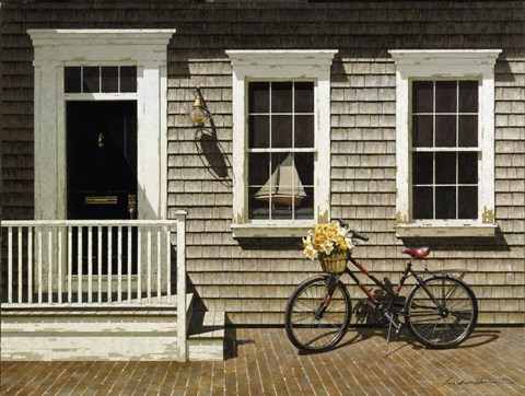 Framed Bicycle's Basket Of Flowers Print