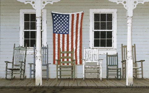 Framed Chair Family With Flag Print