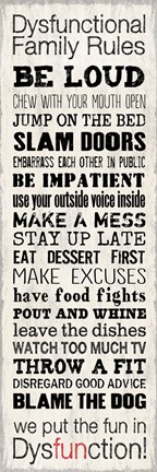Framed Dysfunctional Family Rules 1 Print