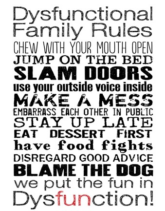 Framed Dysfunctional Family Rules 3 Print