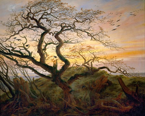 Framed Tree with Ravens and Prehistoric Tumulus on the Baltic Coast Print