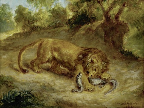 Framed Lion and Cayman, 1855 Print