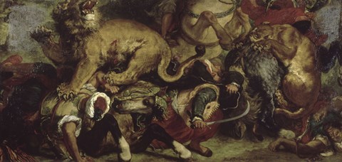 Framed Lion Hunt, 1855 Print